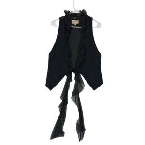 Elizabeth and James Ruffle Vest Women’s L Black Sleeveless Open Front Chic Layer